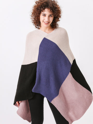 Color Block Knit Poncho